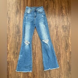 SHEIN Blue Distressed Flare Jeans Size XS